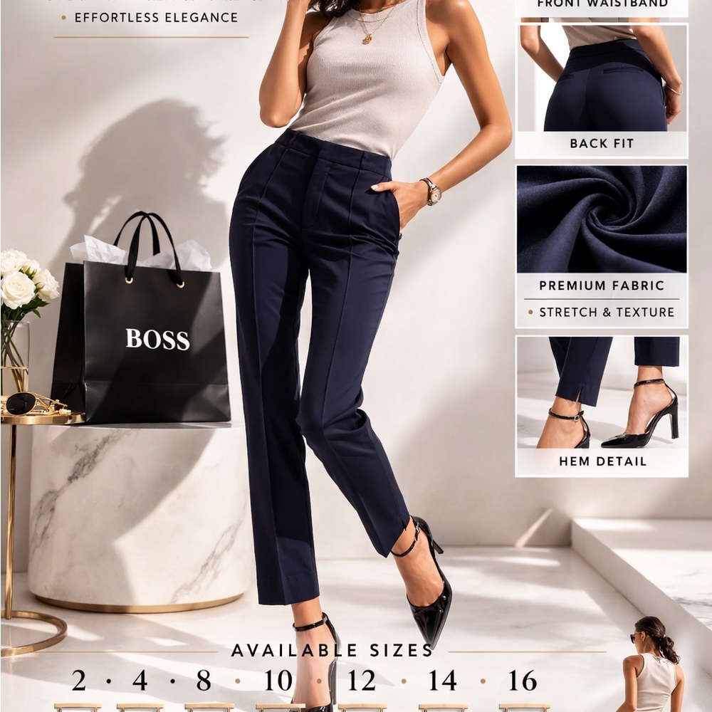 AUTHENTIC BOSS WOMAN HIGH RISE TAPERED LEG DARK BLUE NWT